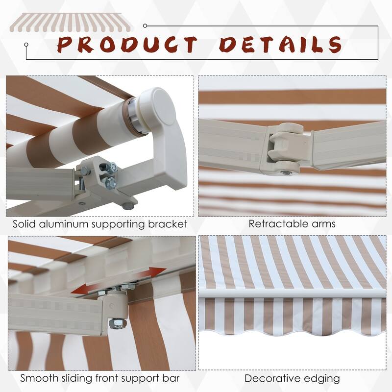 Outsunny 10'x8' Retractable Sun Shade Patio/Window Awning that Opens Smooth & Quietly, Reducing Heat in Your Home, Beige
