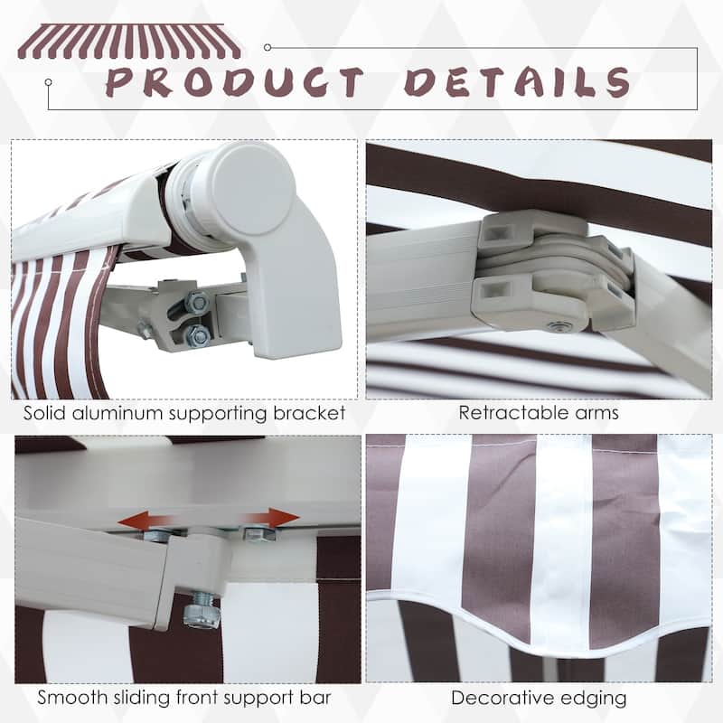 Outsunny 10'x8' Retractable Sun Shade Patio/Window Awning that Opens Smooth & Quietly, Reducing Heat in Your Home, Brown
