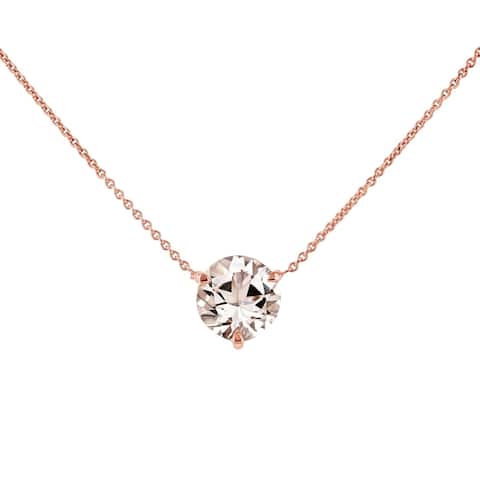 Annello by Kobelli 14k Rose Gold 2 Carat Pink Morganite 3-Prong Minimalist Necklace 18" Adjustable