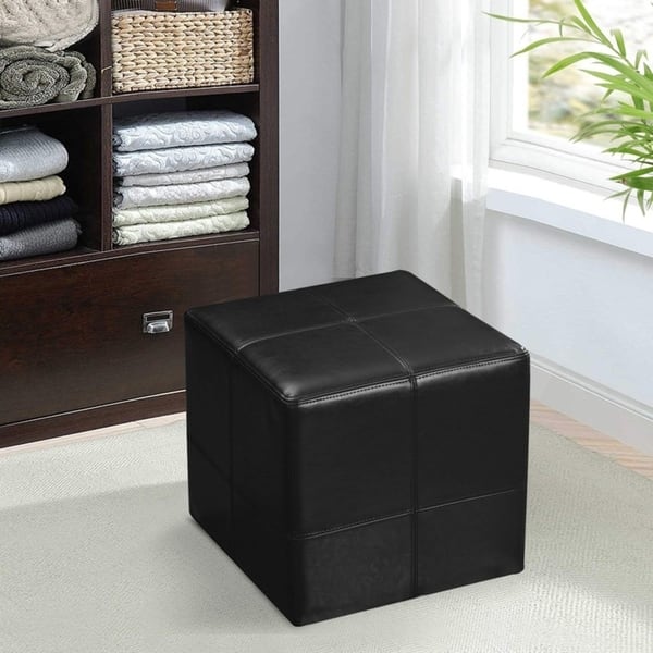 Adeco Faux Leather Sched Ottoman Cube Black Adeco Faux Leather Sched Ottoman