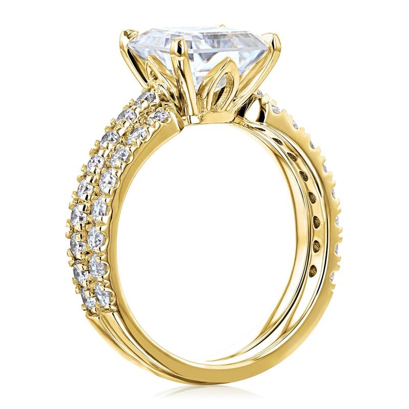 Kobelli 3 Carats Moissanite & Natural Diamond 14k Solid Gold Asscher Tulip Prongs Open Wedding Band Madison 2pc Bridal Set