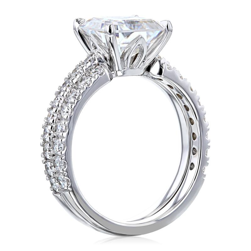Kobelli 3 Carats Moissanite & Natural Diamond 14k Solid Gold Asscher Tulip Prongs Open Wedding Band Madison 2pc Bridal Set