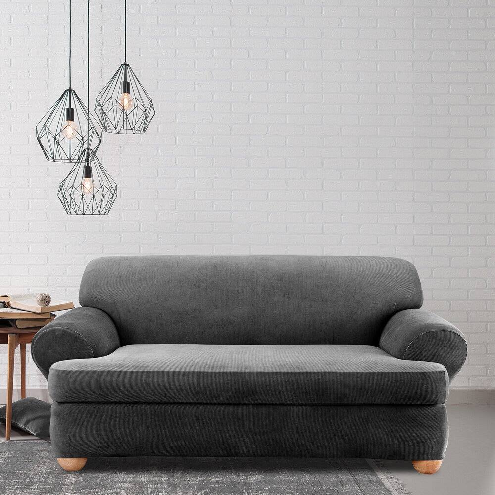 Sure Fit Stretch Stripe 2-piece T-cushion Sofa Slipcover