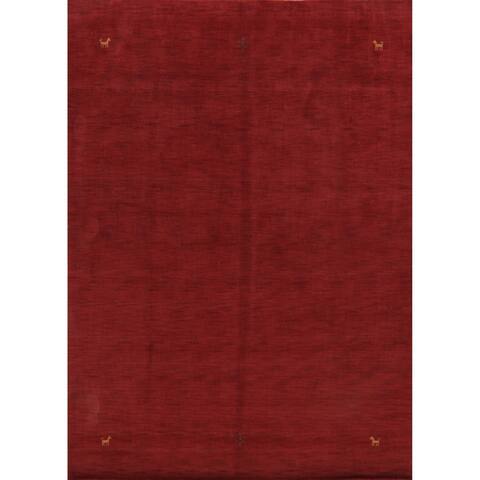Contemporary Gabbeh Oriental Red Home Decor Area Rug Hand-Knotted - 8'0" x 11'1"