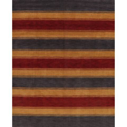 Contemporary Striped Gabbeh Oriental Area Rug Hand-Knotted Carpet - 8'5" x 10'4"