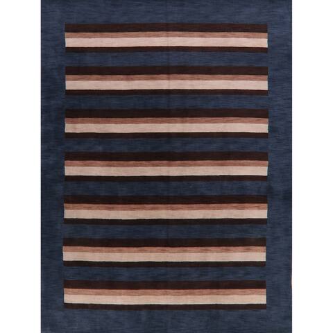 Navy Blue Striped Gabbeh Oriental Living Room Area Rug Handmade - 9'2" x 12'2"