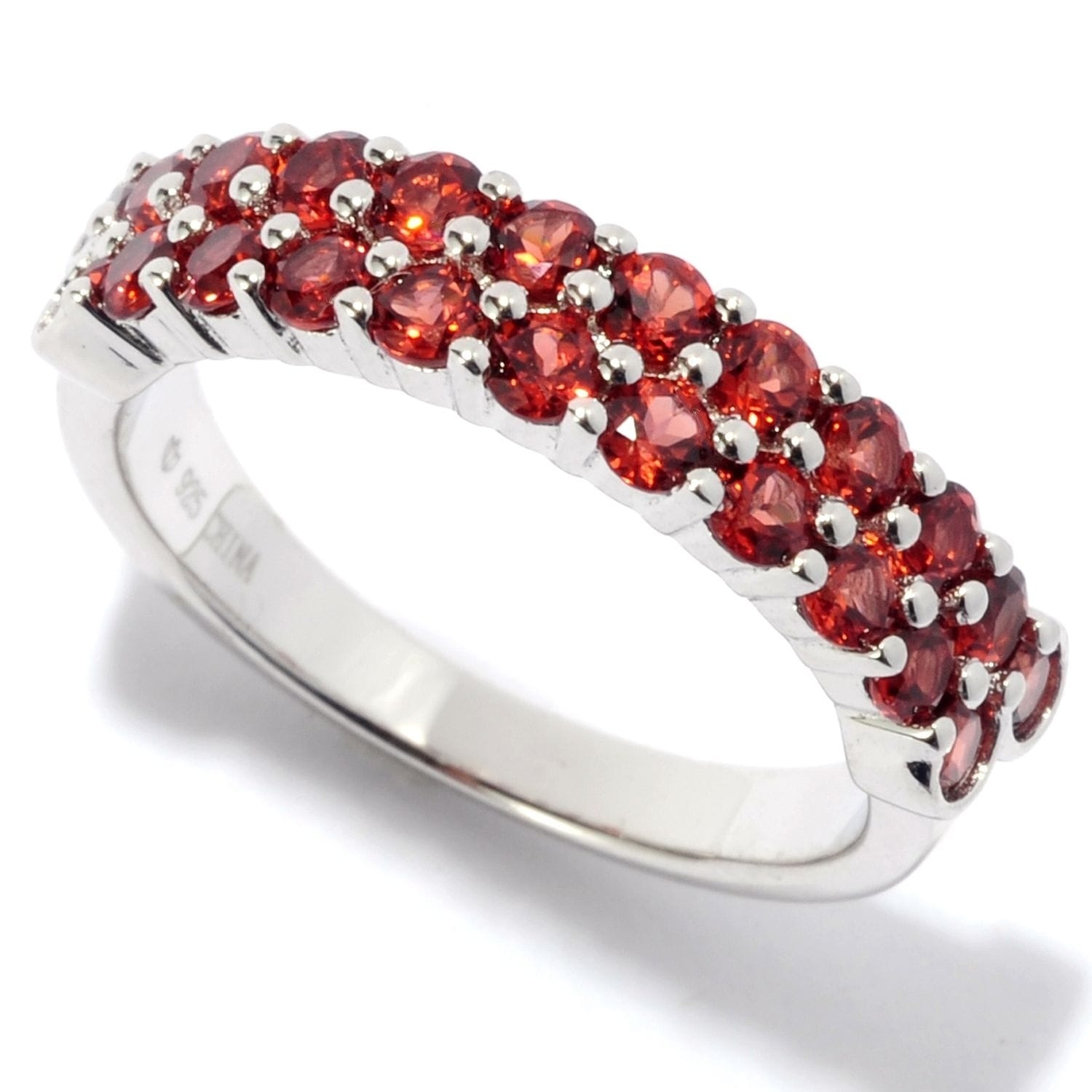 Pinctore Rhodium Over Sterling Silver 1.4Ctw Red Garnet Band
