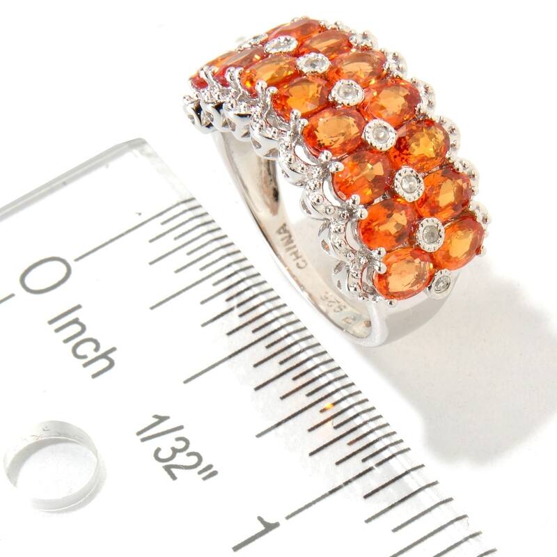 Platinum O/ Silver 4.42Ctw Orange Sapphire Cluster Ring
