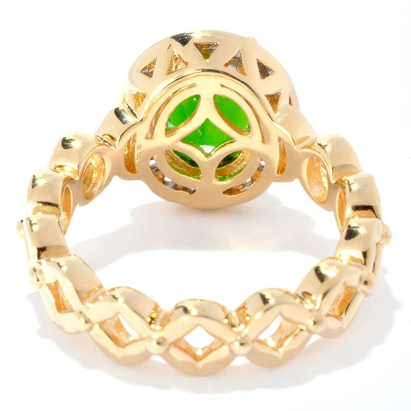18K Yellow Gold Silver 2.74Ctw Chrome Diopside Solitaire W/ Accent Ring