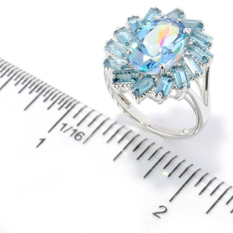 Platinum O/ Silver 5.97Ctw Millenium Topaz and London Blue Topaz Ring
