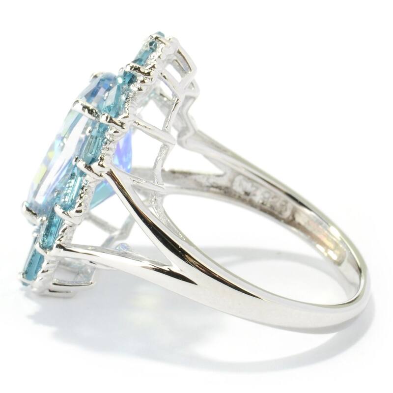 Platinum O/ Silver 5.97Ctw Millenium Topaz and London Blue Topaz Ring