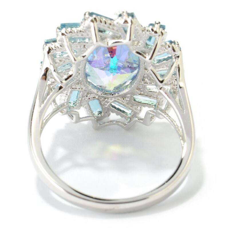 Platinum O/ Silver 5.97Ctw Millenium Topaz and London Blue Topaz Ring