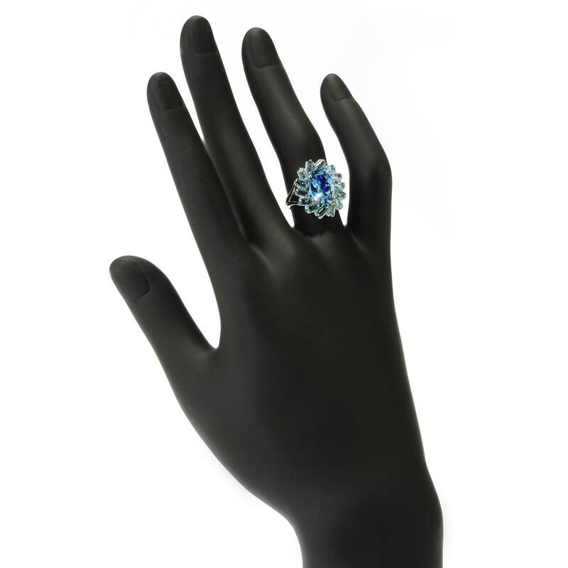 Platinum O/ Silver 5.97Ctw Millenium Topaz and London Blue Topaz Ring