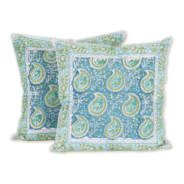 Handmade Mughal Paisleys Cotton Cushion Covers, Set of 2 (India)