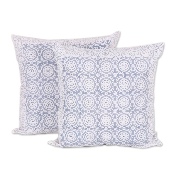 Handmade Slate Jali Cotton Cushion Covers, Set of 2 (India)