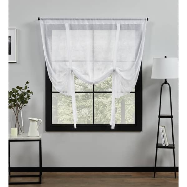 slide 2 of 8, ATI Home Belgian Sheer Rod Pocket Tie Up Shade - 54X63 White