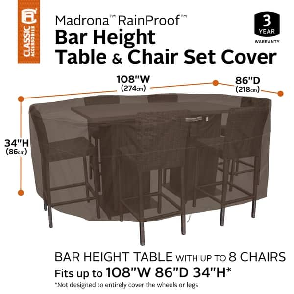 Shop Classic Accessories Madrona Waterproof 108 Inch Rectangular Oval Patio Bar Table Chair Cover Overstock 30785947