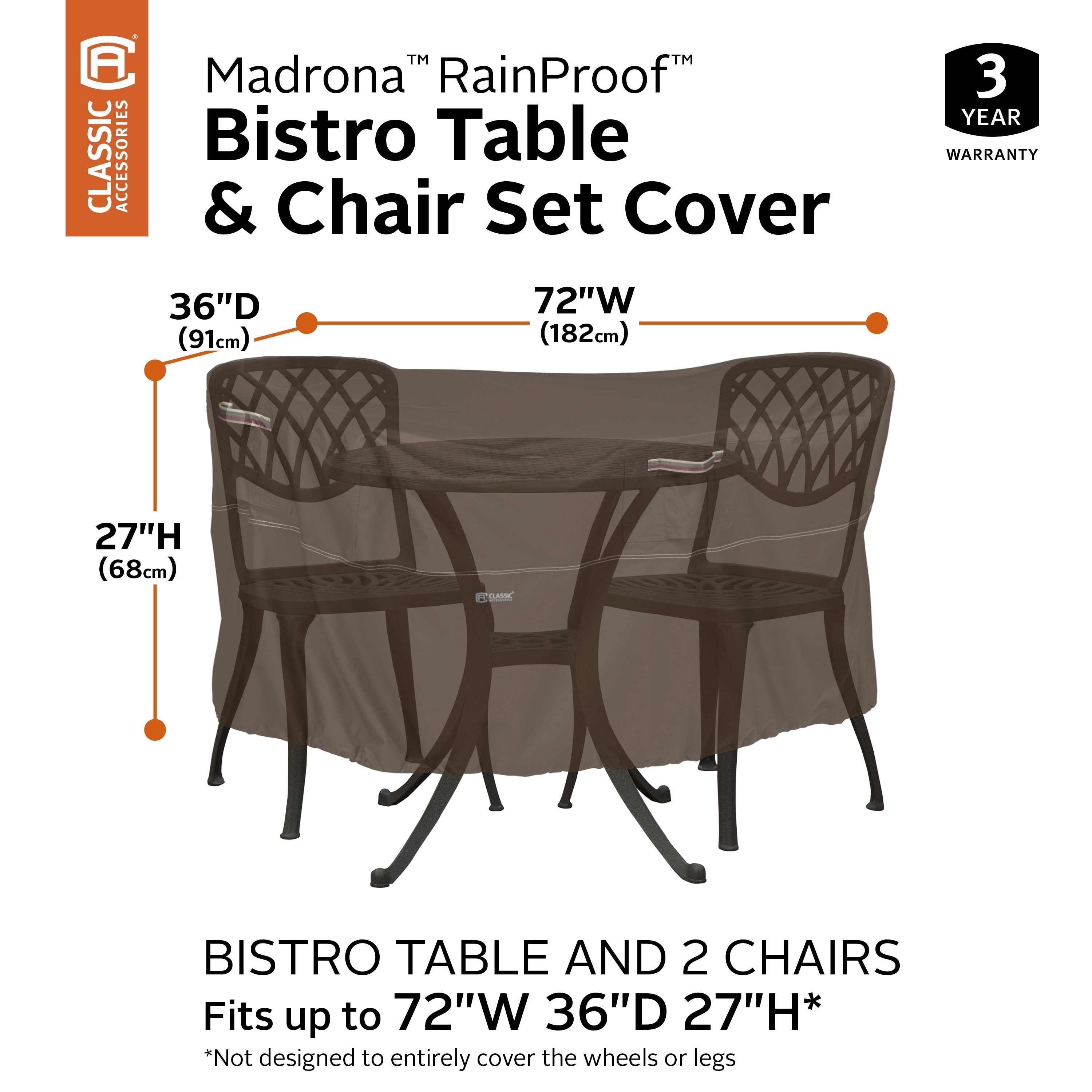 Shop Black Friday Deals On Classic Accessories Madrona Waterproof 72 Inch Patio Bistro Table Chair Set Cover Overstock 30785952