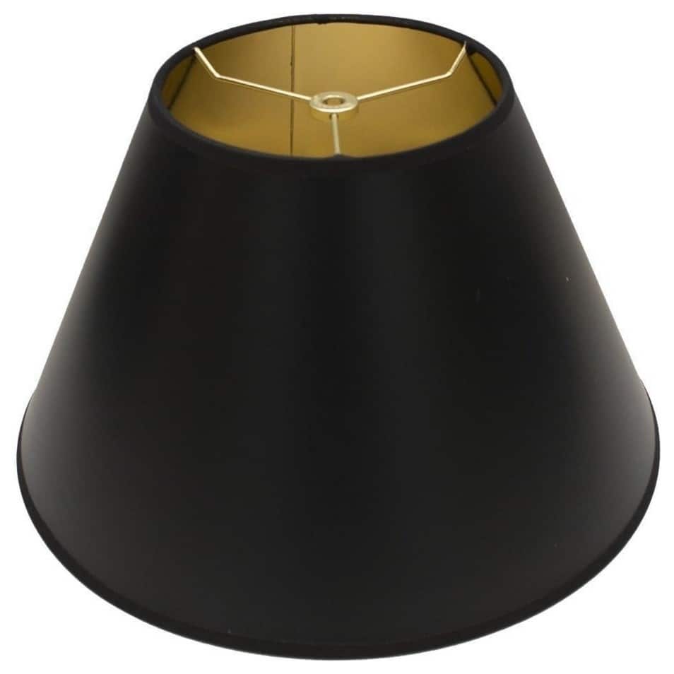 Conical Lamp Shade, Black Parchment With Gold Liner, 12" to 14" Bottom Size
