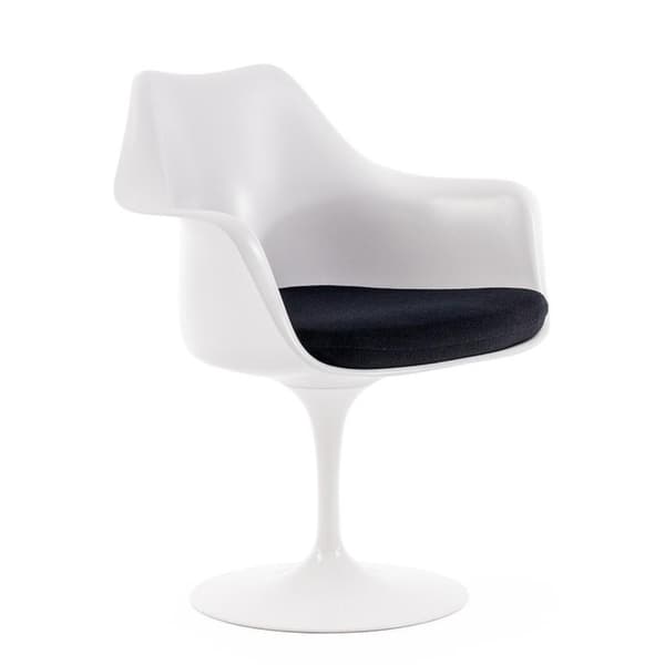 Eero Saarinen Style Tulip Arm Dining Chair with Black Cushion, Set of 2