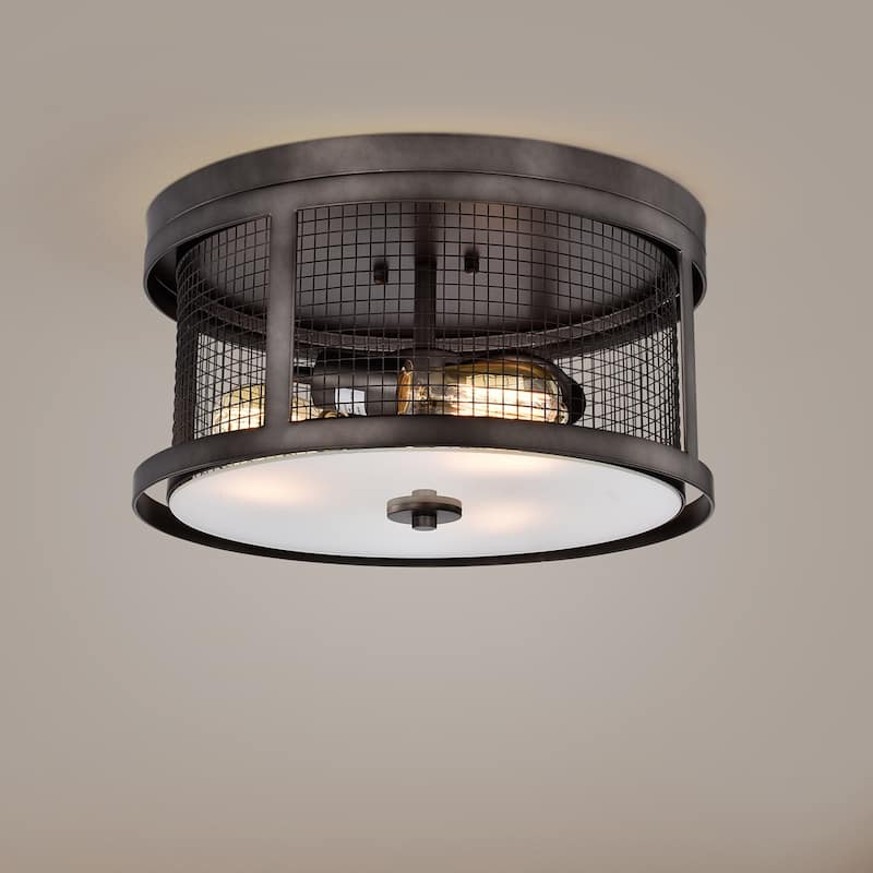 The Gray Barn Magnet Hill Faded Grey 3-light Patterned Metal Drum Shade Flush Mount - Silvery Gray