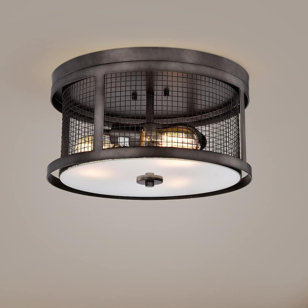 The Gray Barn Magnet Hill Faded Grey 3-light Patterned Metal Drum Shade Flush Mount - Silvery Gray