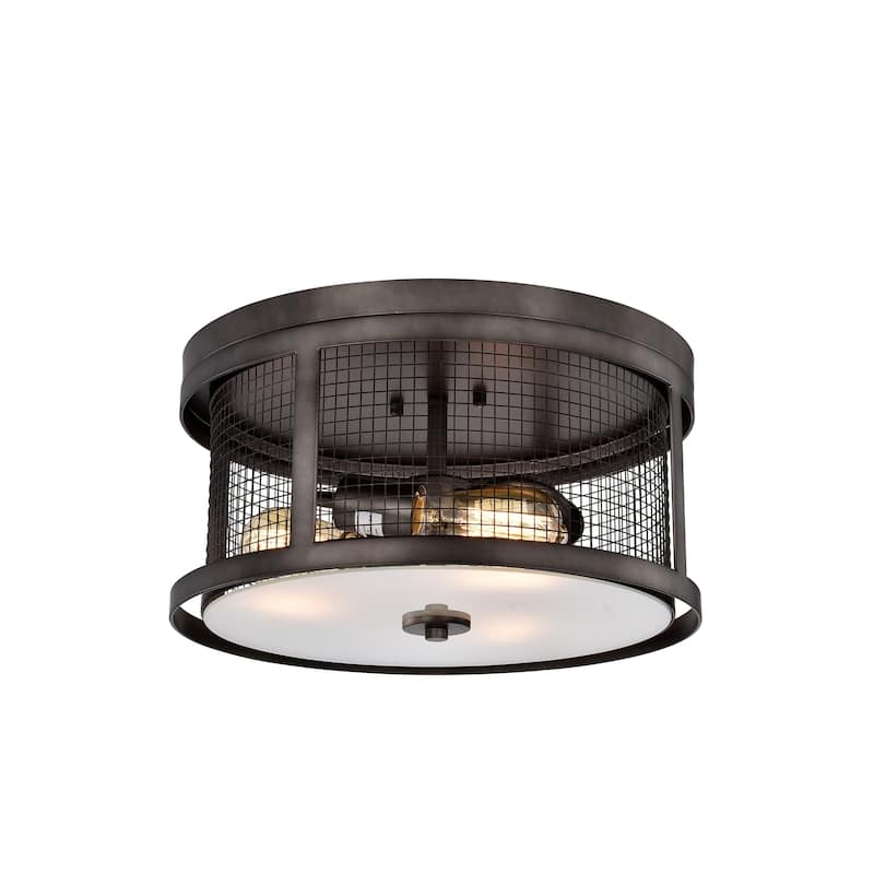 The Gray Barn Magnet Hill Faded Grey 3-light Patterned Metal Drum Shade Flush Mount - Silvery Gray