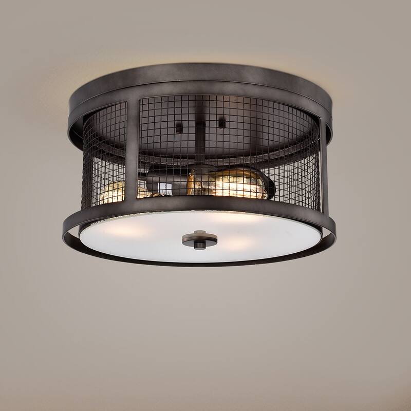 The Gray Barn Magnet Hill Faded Grey 3-light Patterned Metal Drum Shade Flush Mount - Silvery Gray