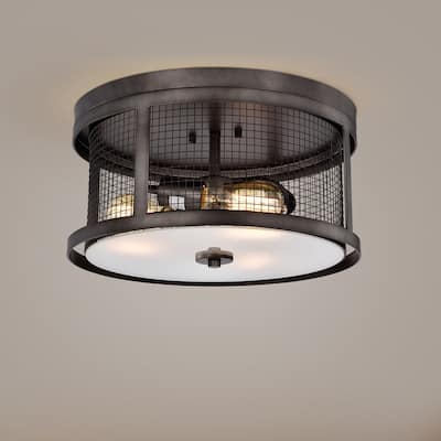 The Gray Barn Magnet Hill Faded Grey 3-light Patterned Metal Drum Shade Flush Mount - Silvery Gray