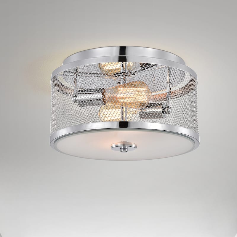 Silver Orchid Lombard Drum Shade Flush Mount - Chrome