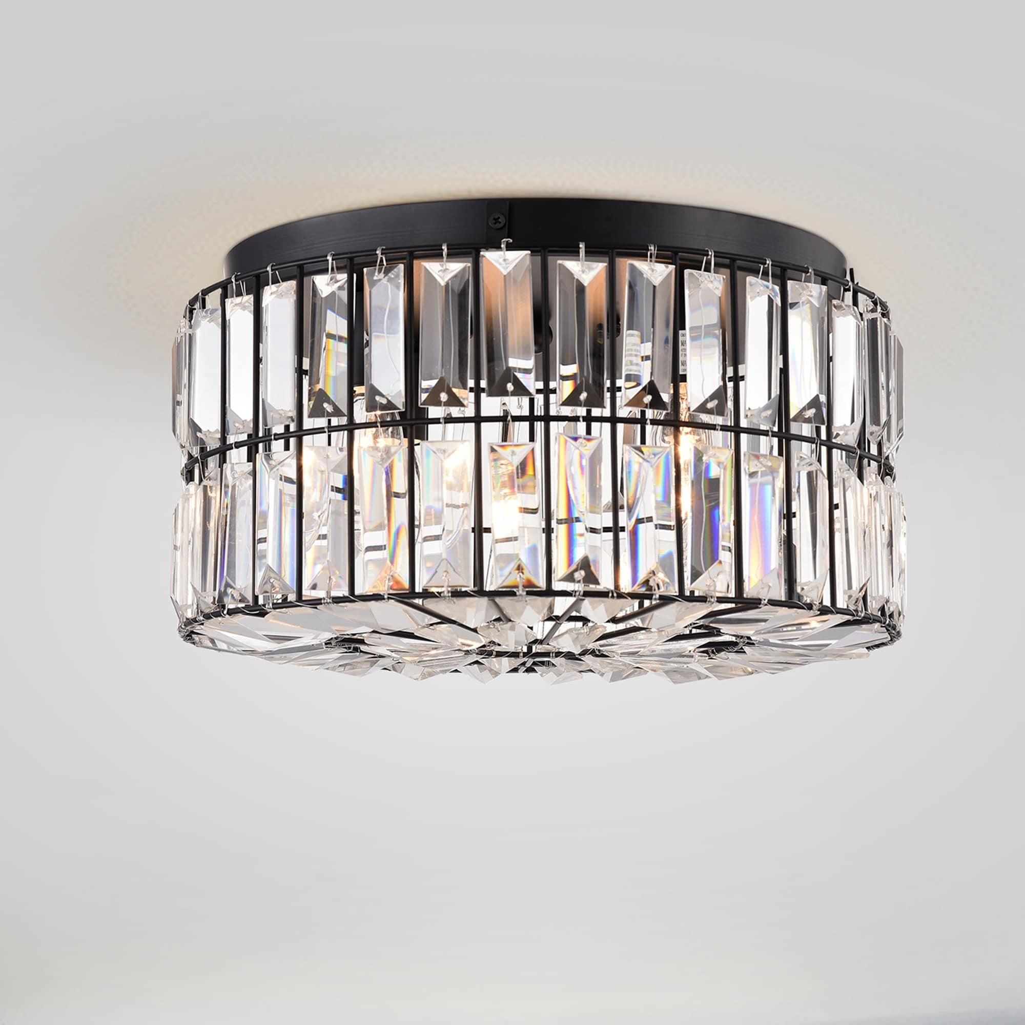 Warehouse of Tiffany Coogan Matte Black 4-Light Crystal and Metal Drum Shade Flush Mount - Matte Black