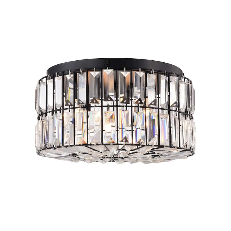 Silver Orchid Coogan Matte Black 4-Light Crystal and Metal Drum Shade Flush Mount - Matte Black
