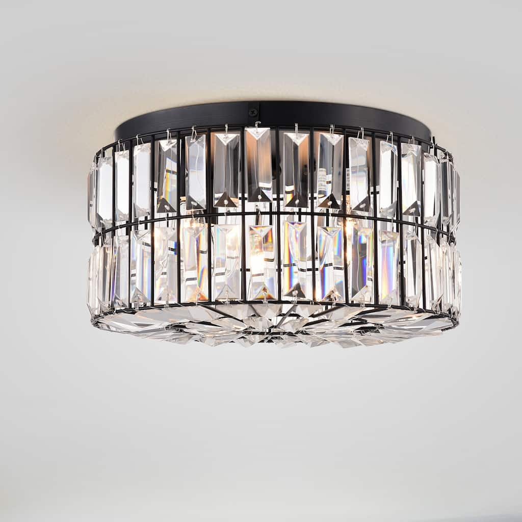 Silver Orchid Coogan Matte Black 4-Light Crystal and Metal Drum Shade Flush Mount - Matte Black