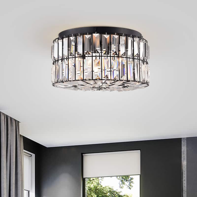 Silver Orchid Coogan Matte Black 4-Light Crystal and Metal Drum Shade Flush Mount - Matte Black