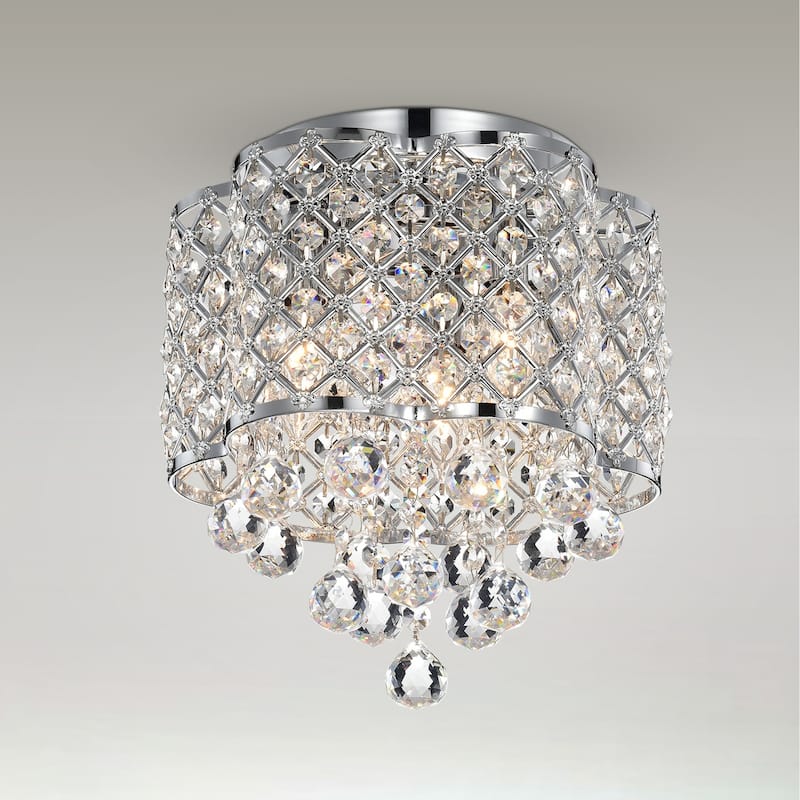 Silver Orchid Jannings Chrome 3-Light Crystal and Metal Drum Shade Flush Mount