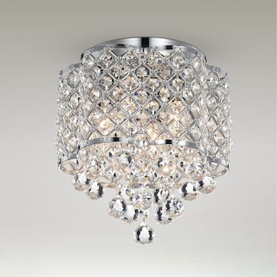 Silver Orchid Jannings Chrome 3-Light Crystal and Metal Drum Shade Flush Mount