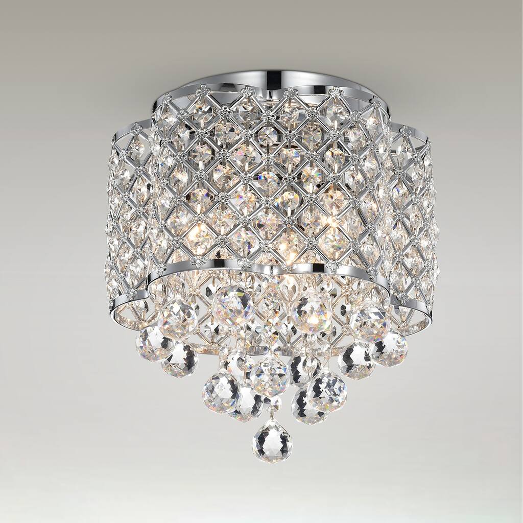 Silver Orchid Jannings Chrome 3-Light Crystal and Metal Drum Shade Flush Mount