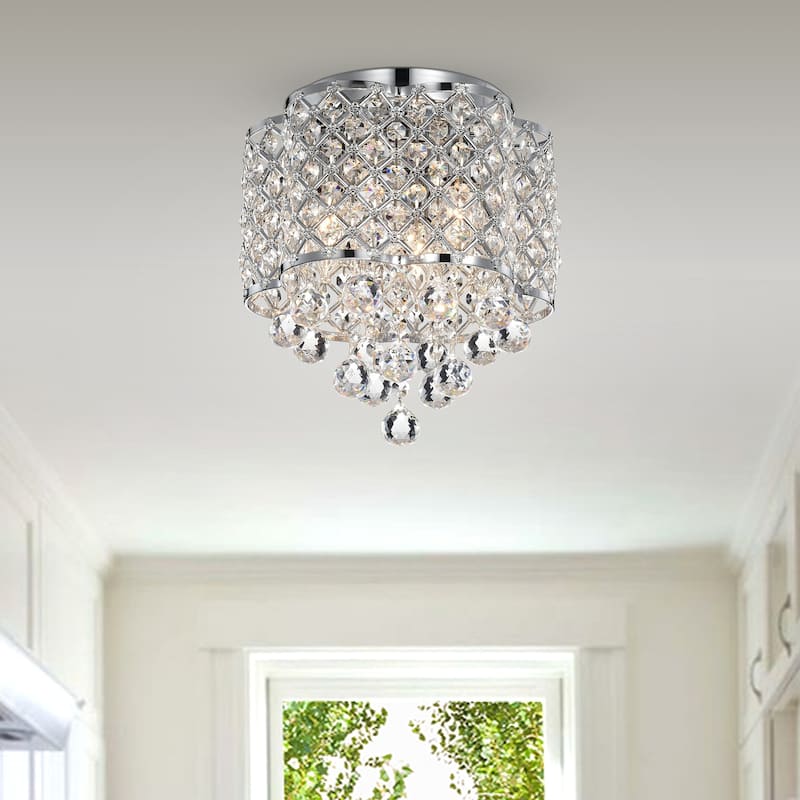 Silver Orchid Jannings Chrome 3-Light Crystal and Metal Drum Shade Flush Mount