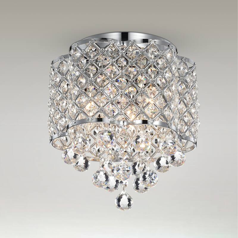 Silver Orchid Jannings Chrome 3-Light Crystal and Metal Drum Shade Flush Mount
