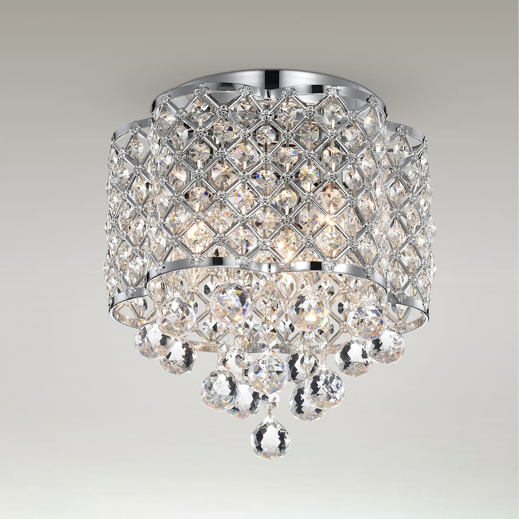 Silver Orchid Jannings Chrome 3-Light Crystal and Metal Drum Shade Flush Mount