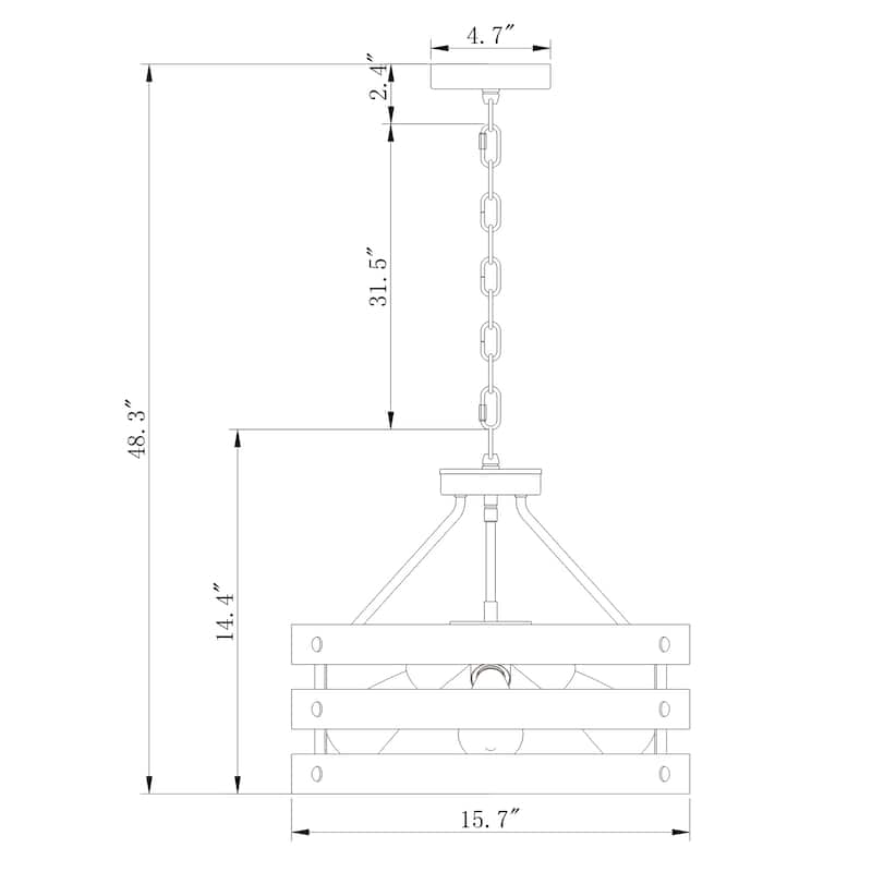 Fleur 16 Inch Matte Black and Imitation Wood Grain with 3 Light Drum Chandelier
