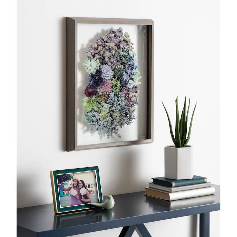 Kate and Laurel Blake Colony Succulent Framed Printed Photograph on Glass by F2 Images, 16x20 Gray, Vibrant Botanical Wall Décor