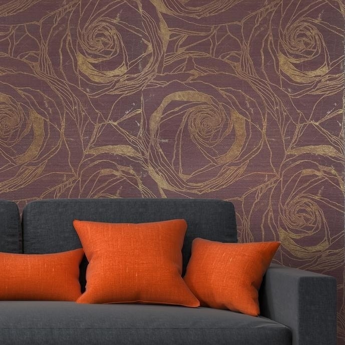 Overstock Wallpaper burgundy Gold Metallic Textured flowers floral Roses