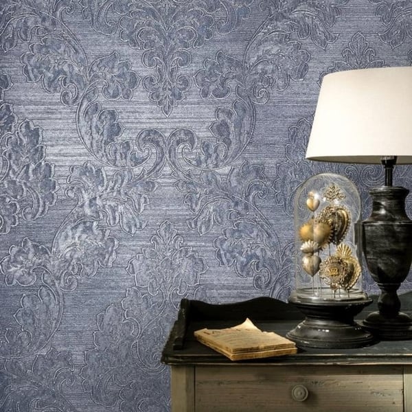 Shop Wallpaper Navy Blue Metallic Textured Vintage Victorian