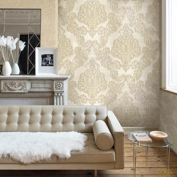 Overstock Embossed Wallpaper beige ivory Metallic Textured Victorian Damask