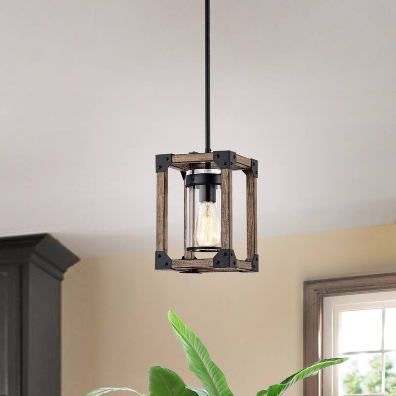 Kobe 7 Inch with 1 Light and Forged Black and Imitation Wood Grain Pendant Light - Forged Black