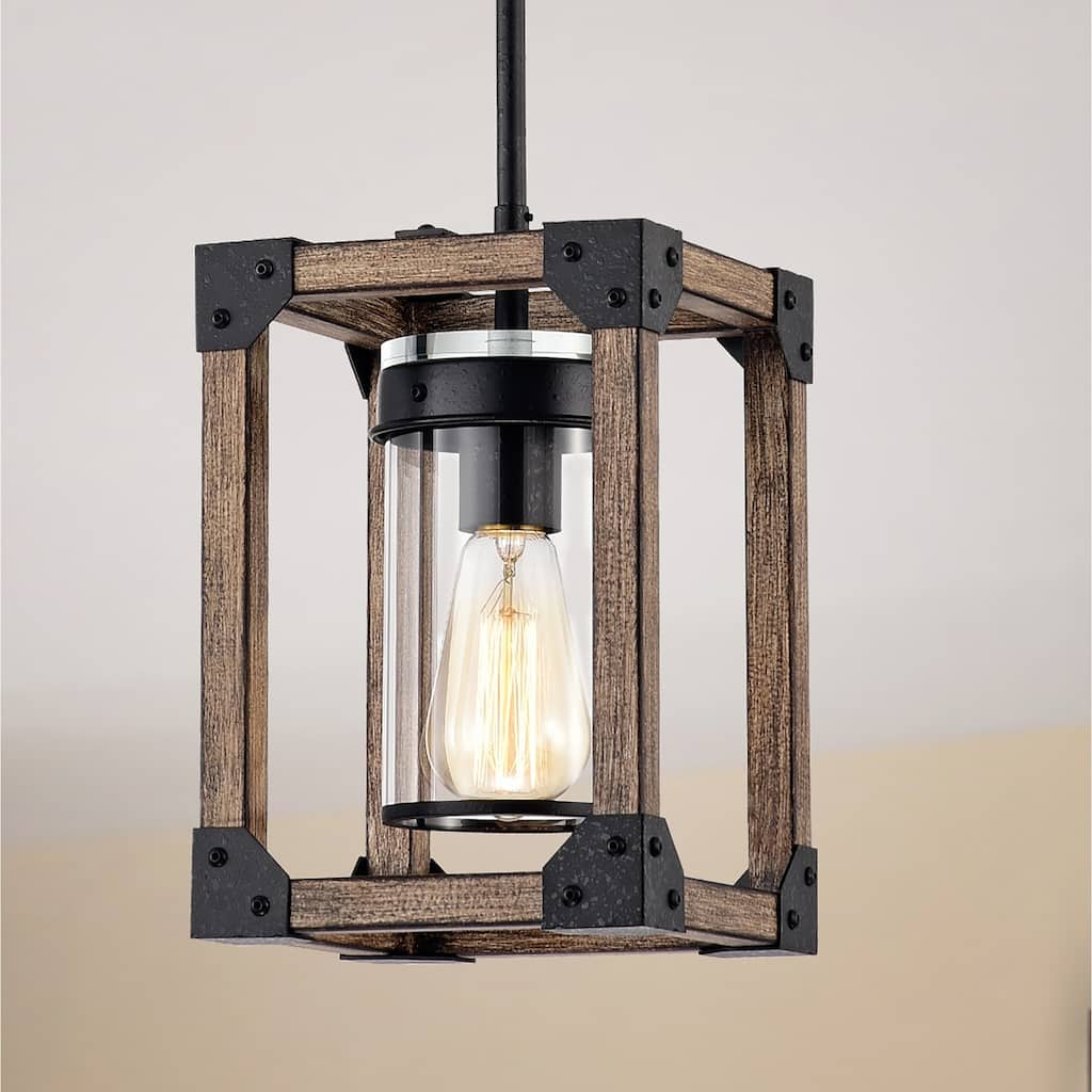 Kobe 7 Inch with 1 Light and Forged Black and Imitation Wood Grain Pendant Light - Forged Black