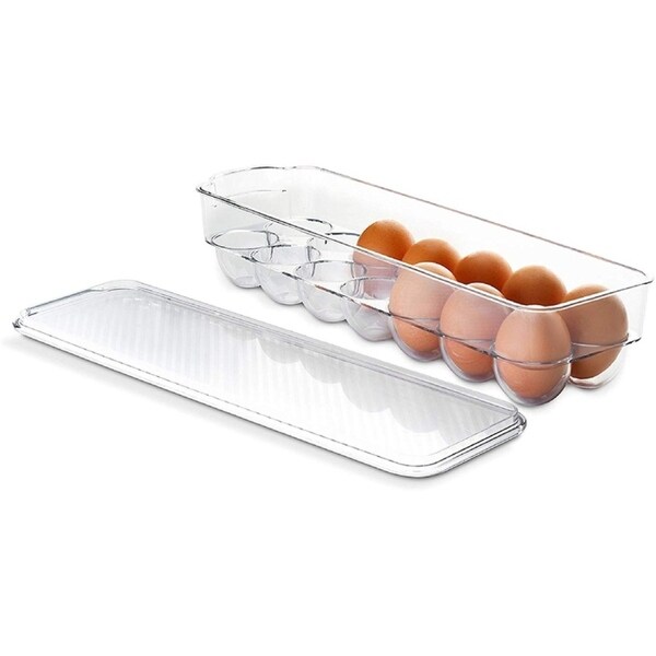 Storage Box For 12 Eggs JINLL Fridge/Freeze Egg Holder Made From Bpa-Free Plastic（Khaki）