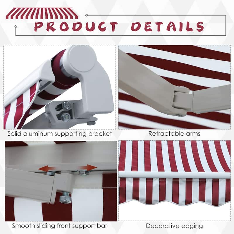 Outsunny 10'x8' Retractable Sun Shade Patio/Window Awning that Opens Smooth & Quietly, Reducing Heat in Your Home, Red
