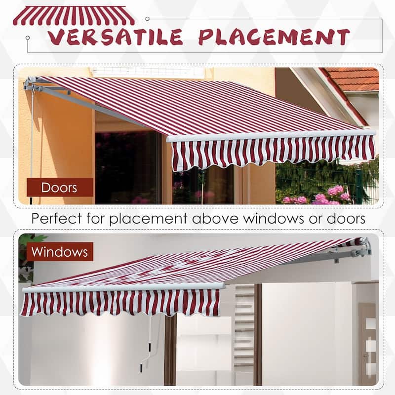 Outsunny 10'x8' Retractable Sun Shade Patio/Window Awning that Opens Smooth & Quietly, Reducing Heat in Your Home, Red